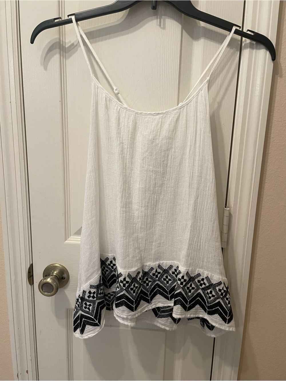 Old Navy White Spaghetti Strap Camisole with Black Embroidered Hem